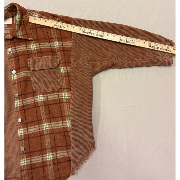 Fantastic Fawn Plaid Corduroy Shacket Oversized Button Up Shirt Jacket Women S‎ - Picture 8 of 12